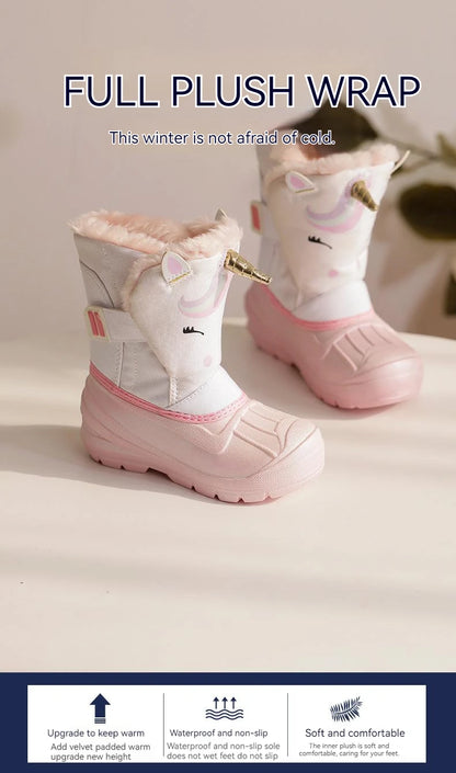 Girls Unicorn Snow Boots Waterproof Slip Resistant Cold Weather Shoes Brand Boy Girls Rubber Boots for Kids Fashion Sneakers