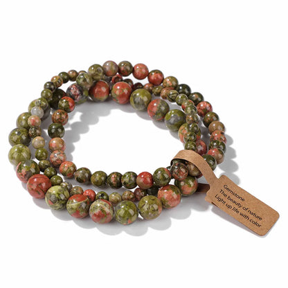 3pcs/set Natural Stone Beads Bracelet For Women Men 4 6 8 MM Indian Moss Agates Rhodonite Quartzs Jewelry Bracelet Gift Fashion