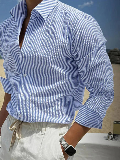 Men's Long Sleeve Striped Shirt with Loose Fit Stylish Comfortable Casual Wear for All Seasons Ideal for Outdoor Activities