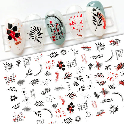 Black and White Love Flowers Line Art 3D Stickers Nail Decals Nail Art Accessories Butterfly Rose Nail Stickers Nail Sliders