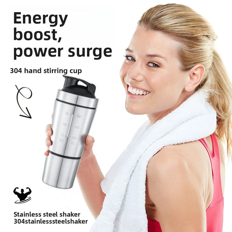 New Stainless Steel Cup Mixer Whey Protein Powder Sports Shaker Water Bottle Detachable Single Layer Outdoor Drink Kettle
