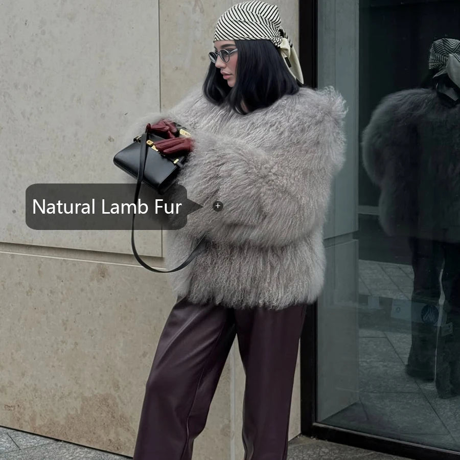 Collarless Tibetan Lamb Fur Coat Genuine Sheep Wool Jacket Natural Sheepskin Coat Luxury New Arrivals Women's Clothing