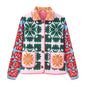 Women's Fashion Print Panelled Quilted Cotton Jacket Long Sleeve Pocket Cardigan Coat 2025 Autumn Winter Daily Casual Outerwear