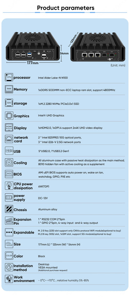 Topton Metal VPN 2x 10G SFP+ Firewall Mini PC 3x 2.5G NICs i226-V Intel i3 N305 N300 N150 DDR5 NVMe Proxmox OpenWrt Home Server
