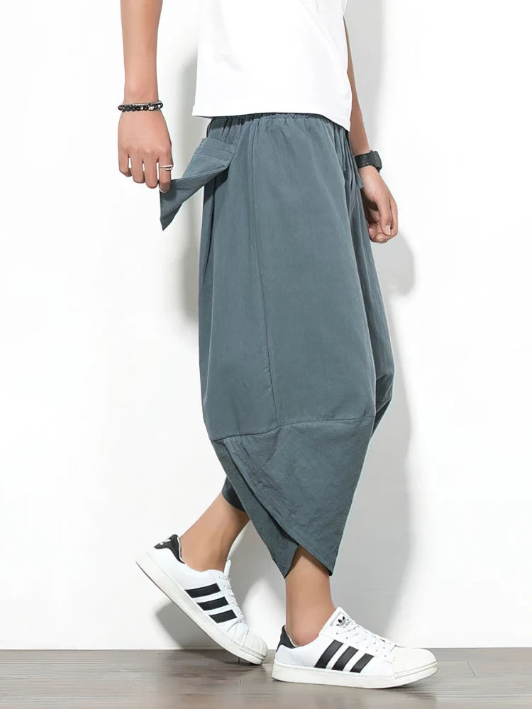 Beach Summer Cotton Linen Cargo Shorts Men Baggy Wide leg Casual Capris Pants Male Sport Running Shorts 2025 Harem Trousers