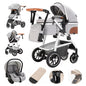 Baby Stroller 3 in 1 Easy Folding Multifunctional Stroller Travel Portable Baby Carriage Safety Seat EU Standard Aluminum Frame