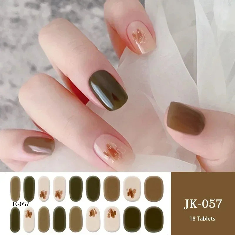 16/18/20Tips Semi-Cured Gel Nail Strips Adhesive Full Cover Stickers for Nails UV Lamp Need Press On Nails Fashion Manicure