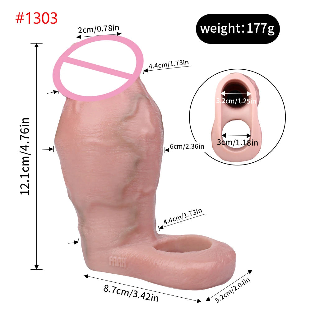 FAAK Silicone Penis Sleeve Ring Realistic Hollow Dildo Size S M Dildo Sheath Delay Ejaculating Cock Enlarger Sex Toys For Men