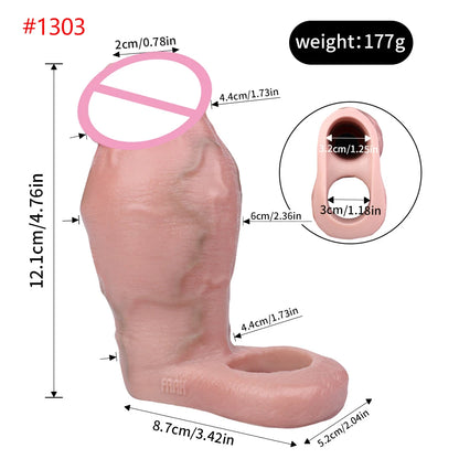 FAAK Silicone Penis Sleeve Ring Realistic Hollow Dildo Size S M Dildo Sheath Delay Ejaculating Cock Enlarger Sex Toys For Men