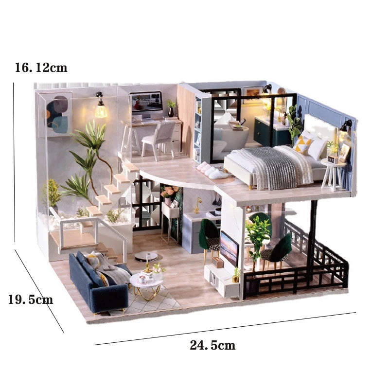 Doll House Kit 3D Wooden Mini DollHouse Assembly Building with Furniture Kit Toy For Birthday Gift 3D Puzzle Handmade Home Decor