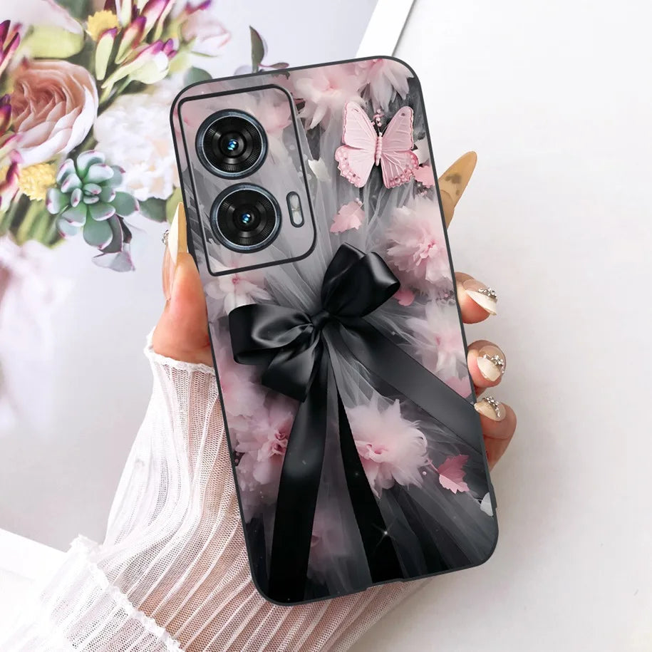 Case For Motorola Edge 50 Fusion Cover XT2429-1 Popular Flower Soft Black Silicone Phone Cases For Motorola G96 5G MotoG96 Funda
