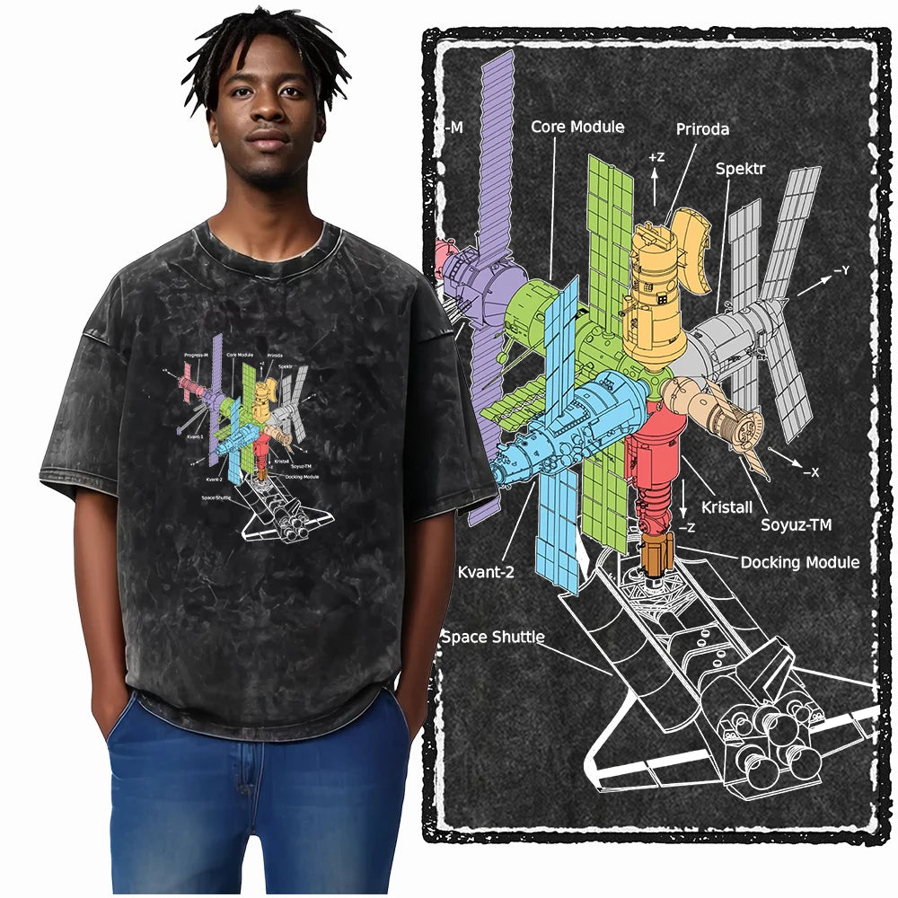 SA ASTRONAUT SPACE THEMES Printed Cotton Acid Washed Graphic Unisex T Shirt Cool Streetwear Men Tshirts Big Size Tee for men