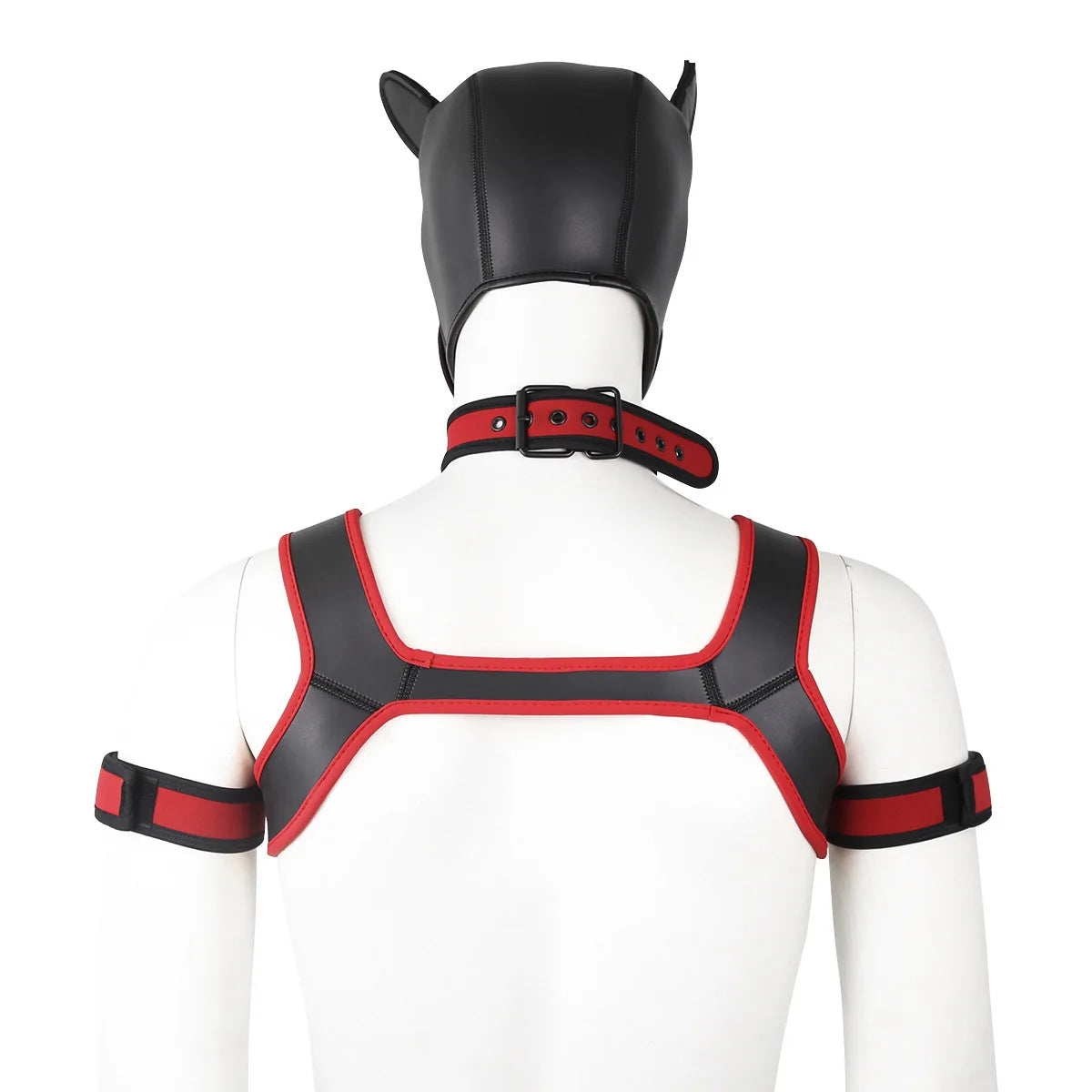 Large Size Puppy Cosplay Neoprene Fetish Hood Mask Kit with Chest Strap Collar Armband Sex Costumes for Bdsm Slave Role Play