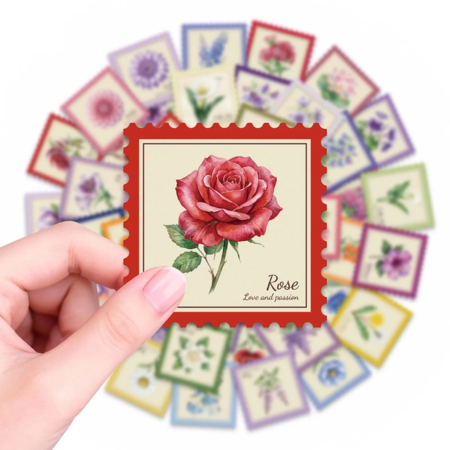 10/30/50PCS Stamp Style Literary Flowers Stickers Book DIY Skateboard Toys Guitar Luggage Suitcase Decoration Graffiti Sticker