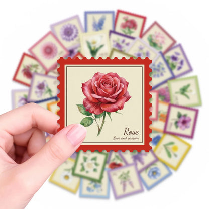 10/30/50PCS Stamp Style Literary Flowers Stickers Book DIY Skateboard Toys Guitar Luggage Suitcase Decoration Graffiti Sticker