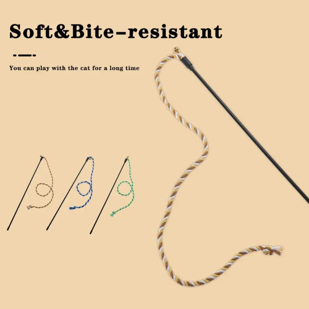Multi-functional with Bell Cat Wand Cotton Rope Bite Resistant Cat Wand Interactive Play Kitten Teething Stick Pet
