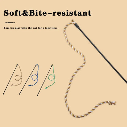 Multi-functional with Bell Cat Wand Cotton Rope Bite Resistant Cat Wand Interactive Play Kitten Teething Stick Pet