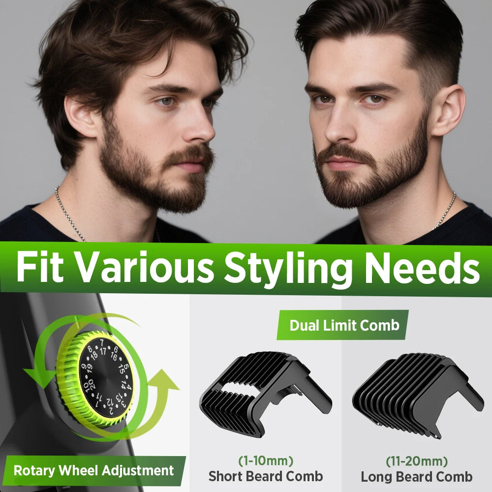 Cordless Men Beard Trimmer Rechargeable Electric Shaver Vacuum Hair Clipper For Mustache Sideburns Waterproof Shaving Machine