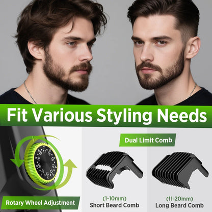 Cordless Men Beard Trimmer Rechargeable Electric Shaver Vacuum Hair Clipper For Mustache Sideburns Waterproof Shaving Machine
