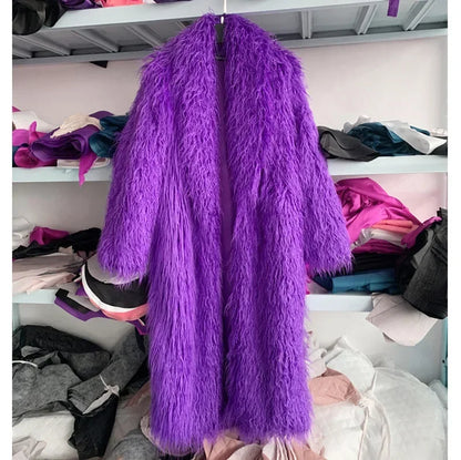 Women Faux Sheep Fur Long Coat Cardigan Thermal Loose Maxi Jackets Plush Coats Female Jacket Autumn Winter Furry Outerwear