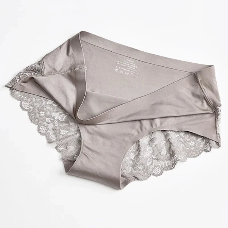3pcs Lace Women's Panties French Seamless Underwear Female Ice Silk Briefs Solid Color Breathable Underpants Lingerie
