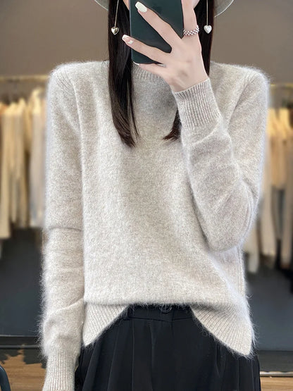 100% Mink Cashmere Sweater Women's Half High Collar Pullover Long Sleeve Cashmere Knitwear Fashion Autumn Winter Female Clothing