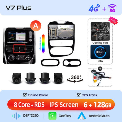 Junsun Wireless CarPlay Android Auto Car Radio for Renault Clio 4 2012- 2017 2 DIN Multimedia Stereo with Built-in Cooling Fan GPS Navigation SWC Bluetooth FM RDS DSP IPS Screen Car Intelligent Systems 4G WiFi 8 Core