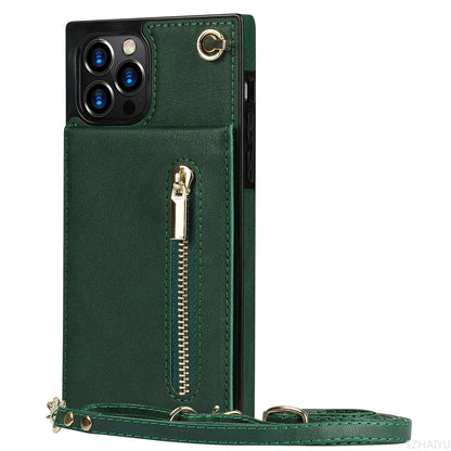 Zipper Wallet for IPhone 17 Air 16 16E 15 14 13 12 11 Pro Max Plus Case with Card Holder Lanyard Strap Crossbody Leather Cover