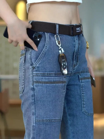 Spring Summer Thin Six Pocket Men's Jeans Elastic Straight Leg Casual Slim Fit Jeans Versatile Multi-Pocket Long Y2K Denim Pants