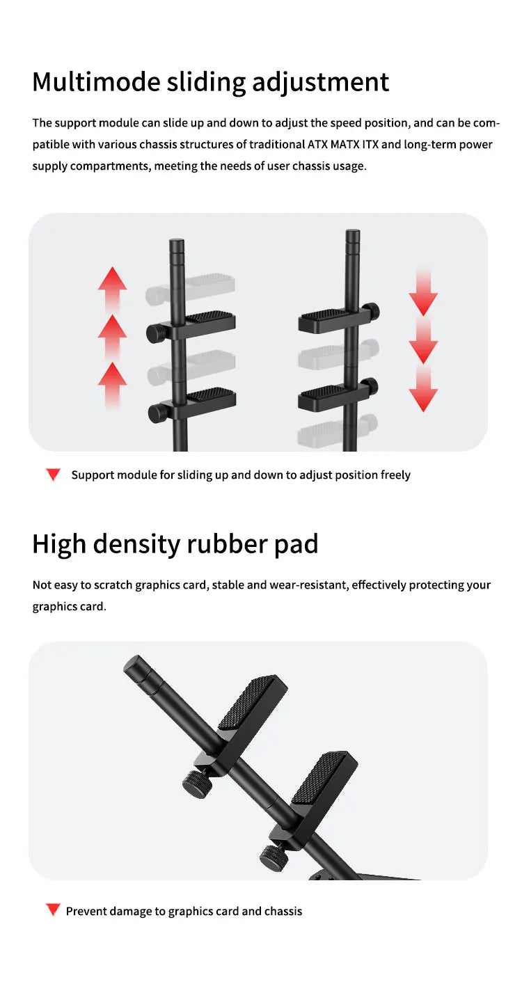 TEUCER VC-3 Dual Pillar Graphics Video Card Bracket PC Case DIY Accessories Aluminum Alloy GPU Support Bracket For 12/14cm Fan