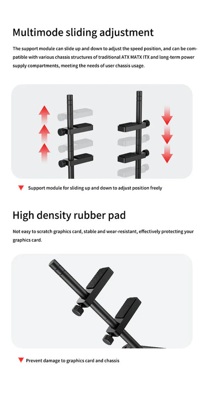 TEUCER VC-3 Dual Pillar Graphics Video Card Bracket PC Case DIY Accessories Aluminum Alloy GPU Support Bracket For 12/14cm Fan