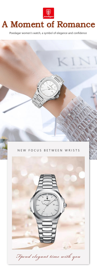 POEDAGAR Top Exquisite Women's Wristwatch Waterproof Luminous Date Fashion Ladies Watches Stainless Steel Quartz Watch For Woman