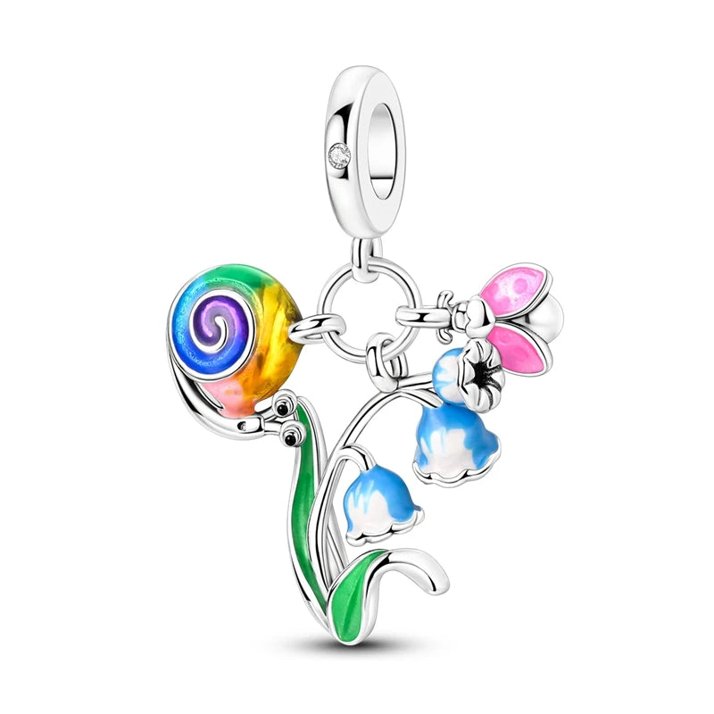 Original 925 Sterling Silver Charm Beads Clover Sunflower Tulip Carnation Pendant For Women Jewelry Fashion Gift