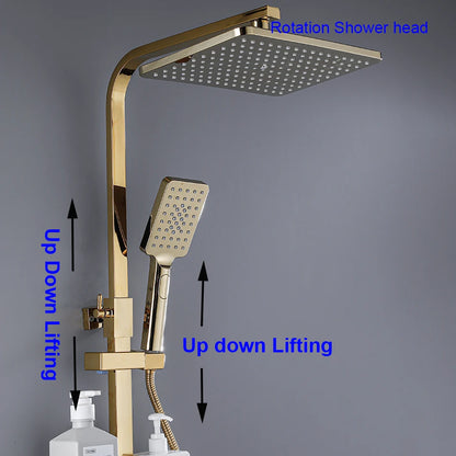 Gold Piano Digital Display Bathroom Shower Set Brass Bathroom Faucet Accessories Thermostatic Digital Bathroom Shower System