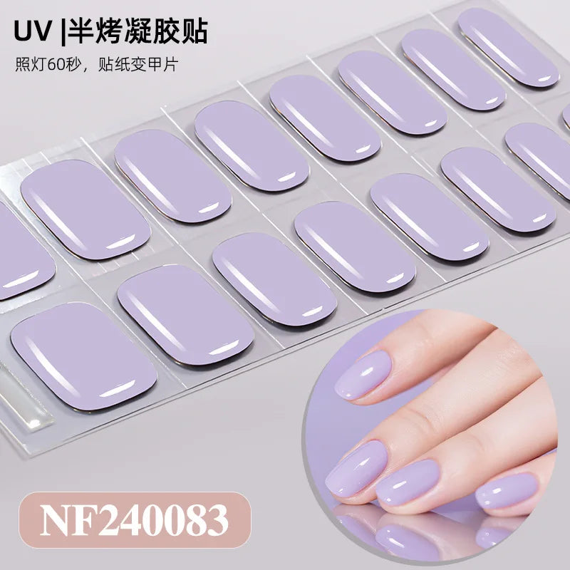 16/20/22Tips Semi-Cured Gel Nail Wraps Full Cover Manicure DIY Waterproof Long Lasting Gel Nail Stickers set for UV Lamp Need