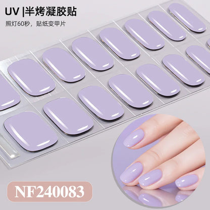 16/20/22Tips Semi-Cured Gel Nail Wraps Full Cover Manicure DIY Waterproof Long Lasting Gel Nail Stickers set for UV Lamp Need