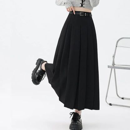2026 New Women's Pleated Maxi Skirts Autumn High Waisted Zipper Jk Long Skirt Woman Elegant Loose Design Big Swing A-Line Skirts
