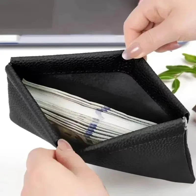 Self‑Closing Artificial Leather Long Wallet Passport Driver's License ID Holder Headphone Data Cable Storage Cash Pouch