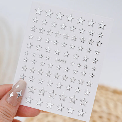 Black White Star 3D Nail Art Sticker Y2K Pentagram Self-Adhesive Decals Laser Shiny Glitters Starlight Manicure Ornaments Slider