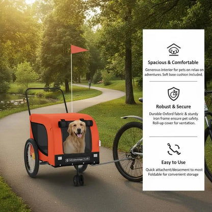 Bicycle Dog Trailer – Sturdy Steel Frame with Oxford Fabric, Weather-Resistant PVC Window & Ventilated Interior faltbar platzsparend leichtes Aluminiumgestell mit Netzgitter für gute Belüftung Hundebuggy mit Sonnenschutz