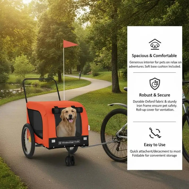 Bicycle Dog Trailer – Sturdy Steel Frame with Oxford Fabric, Weather-Resistant PVC Window & Ventilated Interior faltbar platzsparend leichtes Aluminiumgestell mit Netzgitter für gute Belüftung Hundebuggy mit Sonnenschutz