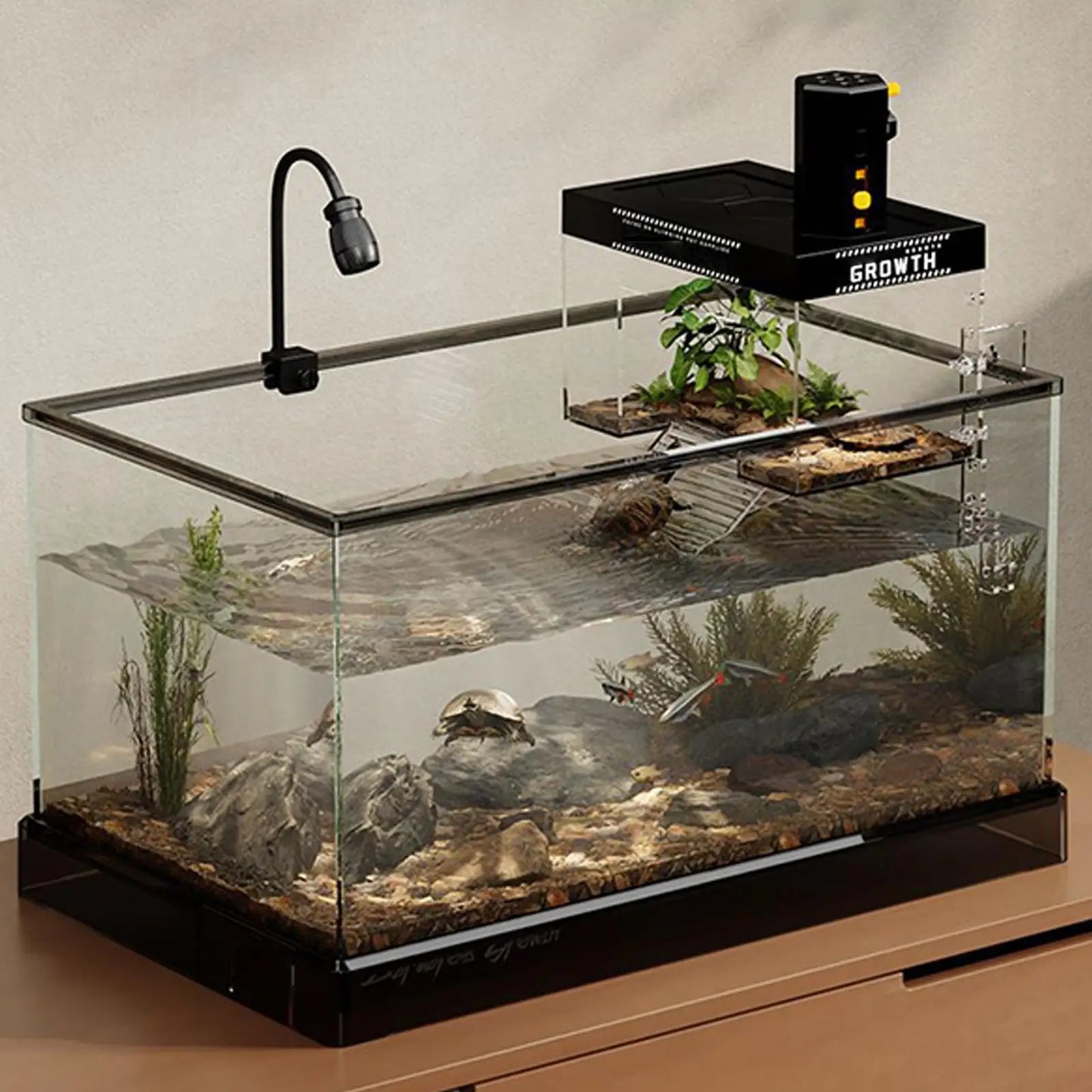Over Tank Turtle Basking Land Anti-Slip Reptile Resting Land Animal Observation With Ramp Aquatic Terrapin Enclosure Cage