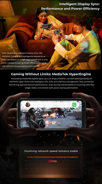 HOTWAV Cyber 16 Pro Rugged Smartphone G100 Octa-core Android 15 Mobile Phone 108MP 6.6'' FHD+ 2K 8GB 512GB 6280mAh Cellphone