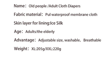 Ice Silk Adult Cloth Disaper Waterproof Old Man's Diaper Pants Reusable Diapers Trouser Pocket Anti-leak Breathable Nappy Pads