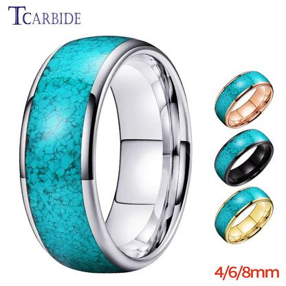 4MM 6MM 8MM Multicolor Turquoise Ring Men Women Beautiful Tungsten Engagement Wedding Band Domed Polished Finish Comfort Fit