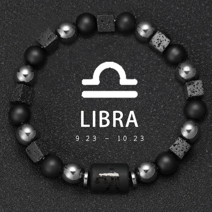 12 Constellation Zodiac Bracele Signs Beads Couples Bracelet Square Volcanic Stone Elastic Charm Bracelet for Women Men Gift