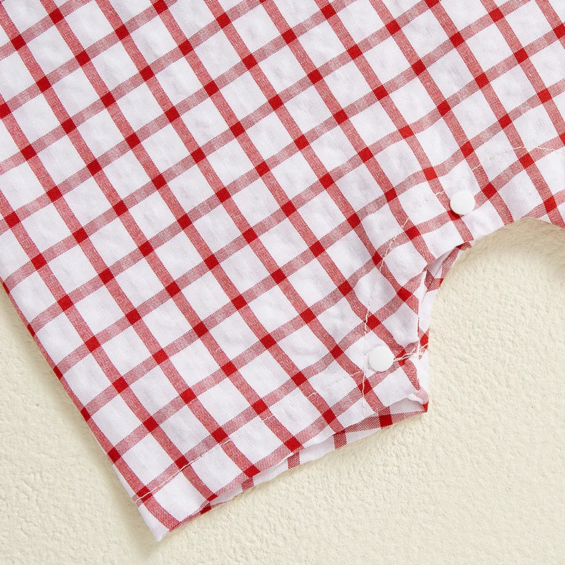Newborn Baby Boy Girl Baseball Outfit Sleeveless Overalls Romper Smocked Baseball Bubble Summer Plaid Bodysuit