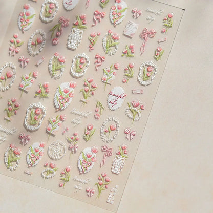 White Flower Petal Cherry Blossom Peach Blossom Falling Petal Floral Gradient 5D Self Adhesive Nail Art Sticker Manicure Decals