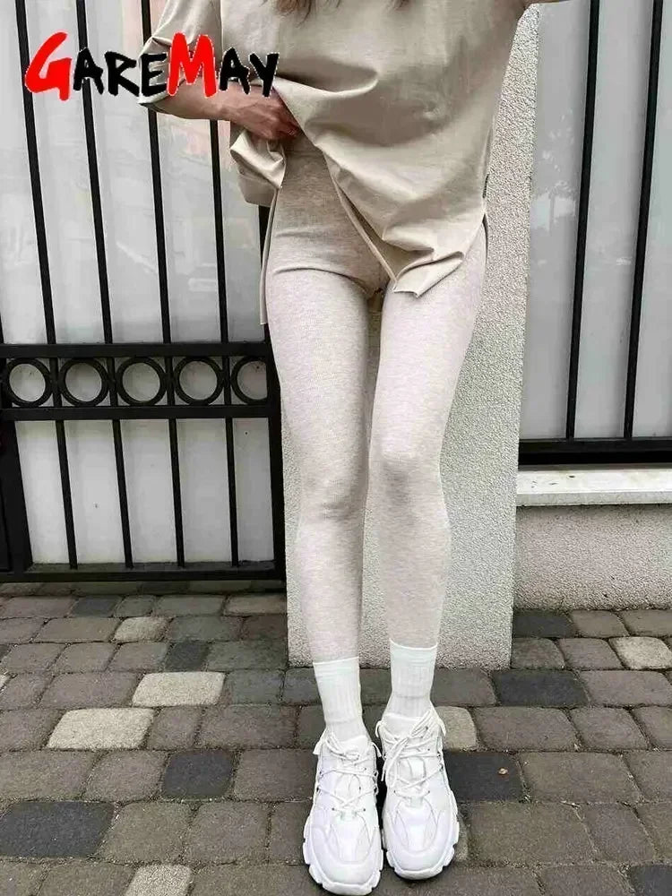 Women's Winter Leggings Ribbed Knitted Velvet Thermal Skinny Tights with Fleece Strech Cotton Beige Warm Leggings for Women 2025