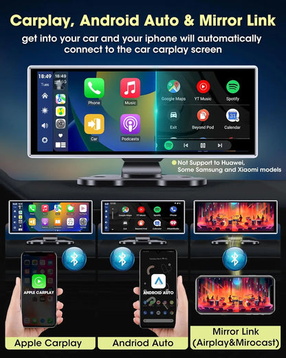 Srnubi 11.26 Inch 4K Dash Cam Wireless CarPlay & Android Auto Portable Car DVR Intelligent Systems Video Recorder GPS Navigation